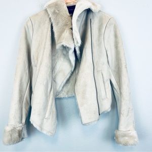 Bcbgmaxazria size XXS beige faux fur moto jacket